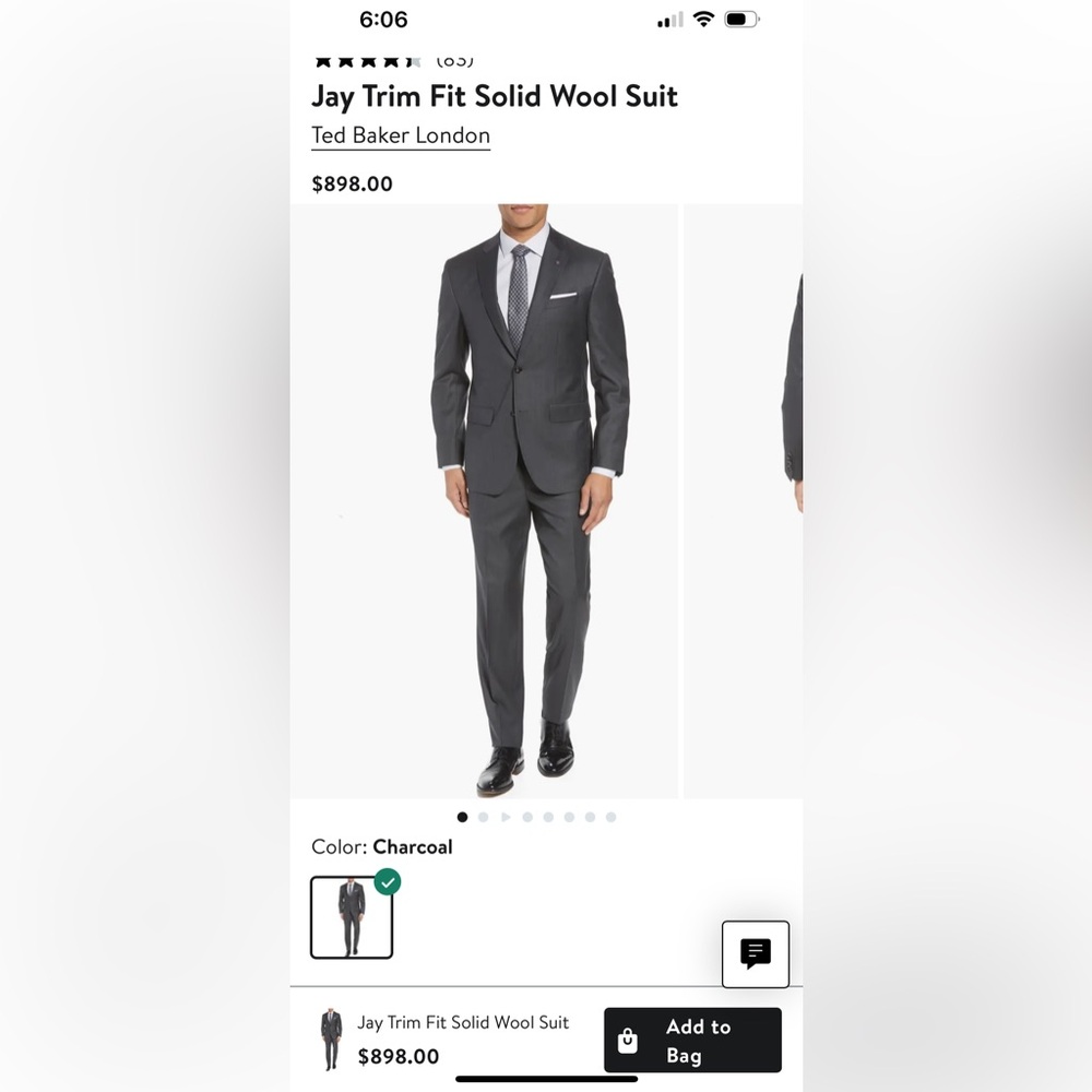 Brand new Ted Baker Wool Jay Trim Fit suit in charcoal